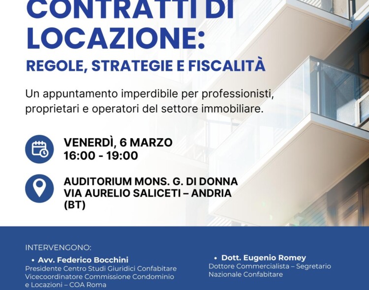 EVENTO FORMATIVO - Contratti di locazione: Regole, strategie e fiscalità